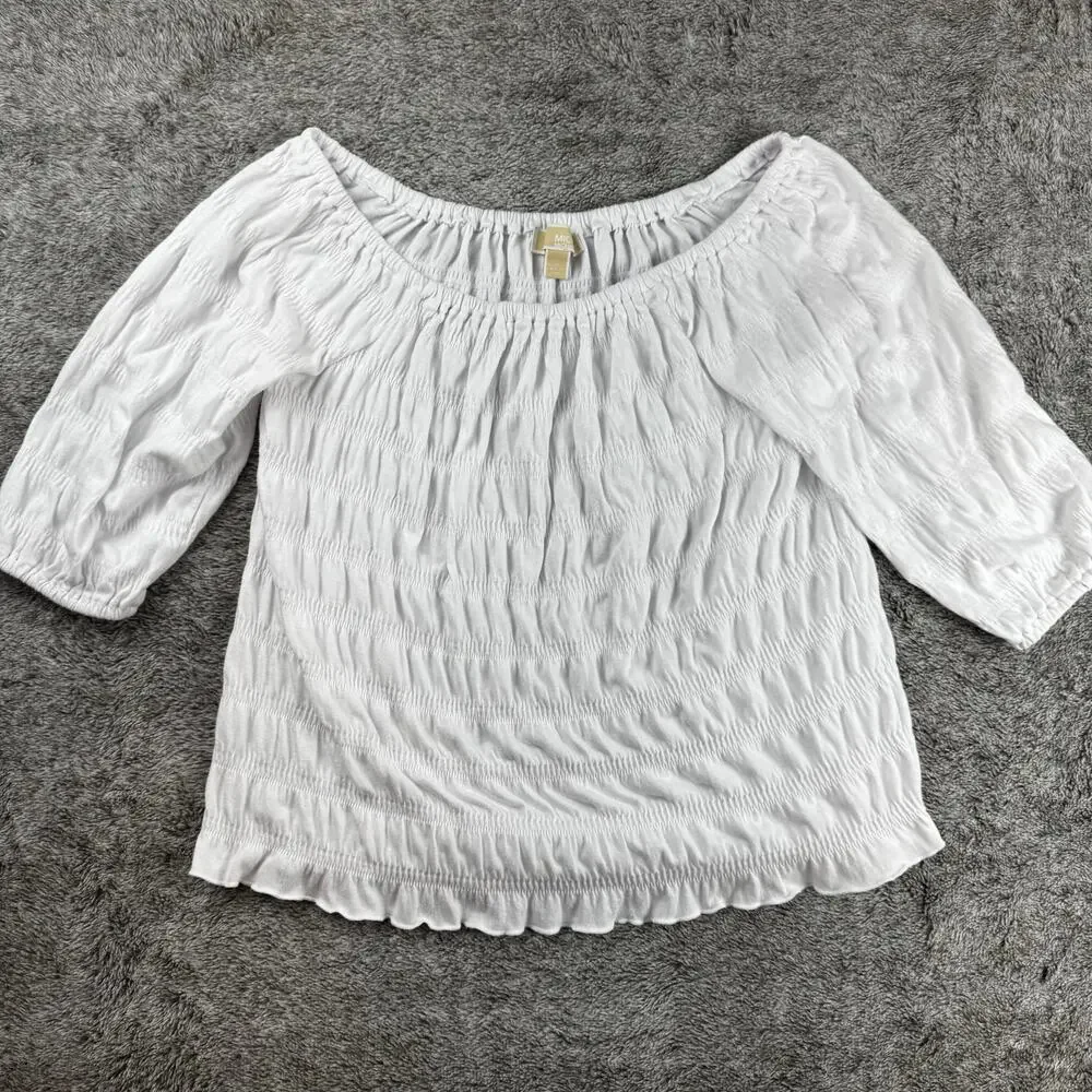 Michael Kors Smocked Off The Shoulder Top Women's Small White